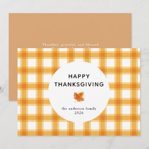 Orange Plaid Simple Happy Thanksgiving Autumn Holiday Card