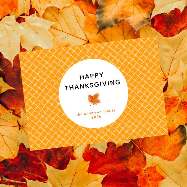  Orange Plaid Simple Happy Thanksgiving Autumn Holiday Card (Creator Uploaded)