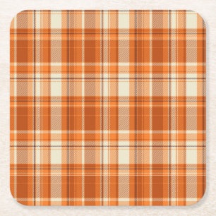Orange plaid square paper coaster