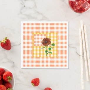 Orange Plaid Sunflower Napkin
