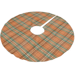 Orange Plaid Tartan Brushed Polyester Tree Skirt
