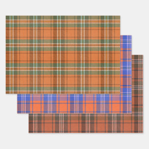 Orange Plaid Tartan Mix Wrapping Paper Sheet