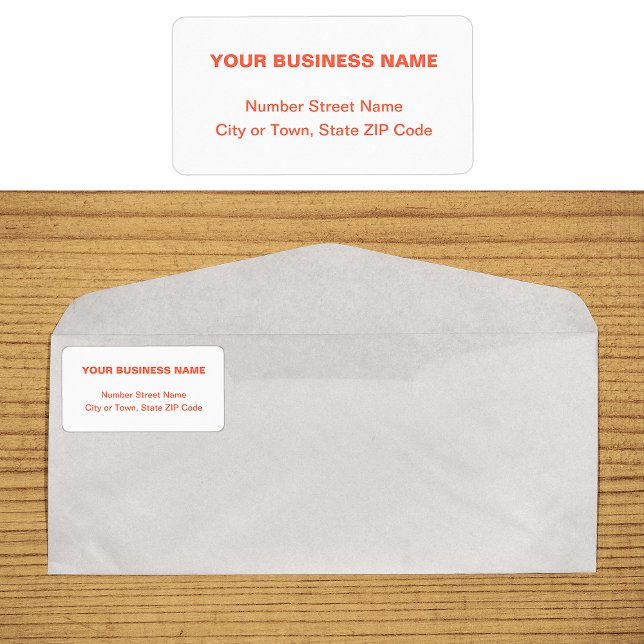Orange Plain Text Business Address Label (Business address label in orange plain text)