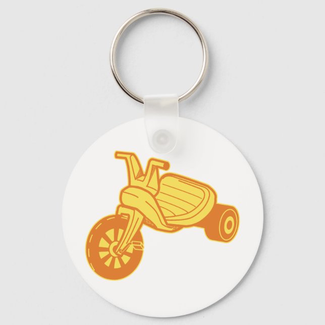 Orange Plastic Tricycle Graphic Key Ring (Front)