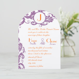 Orange Plum Damask Monogram Wedding Invitation