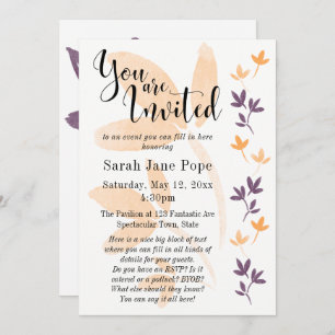 Orange & Plum Leaves Pretty Typography Invitation