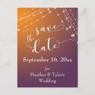 Orange Plum Ombre & Light Strings Save the Date Announcement Postcard