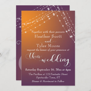 Orange Plum Ombre & Light Strings Wedding Invitation