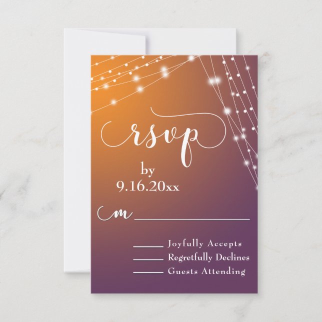 Orange Plum Ombre & Light Strings Wedding RSVP 2 (Front)