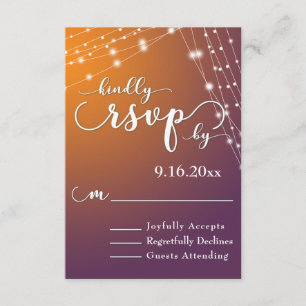 Orange Plum Ombre & Light Strings Wedding RSVP Card
