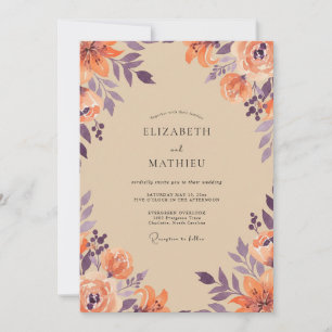 Orange Plum Wildflower Wedding Invitation