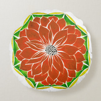 ORANGE POINSETTIA Design Round Cushion