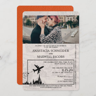 Orange Poland Passport Wedding Invitation