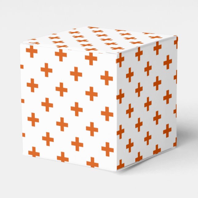 Orange polka crosses on white favour box (Front Side)