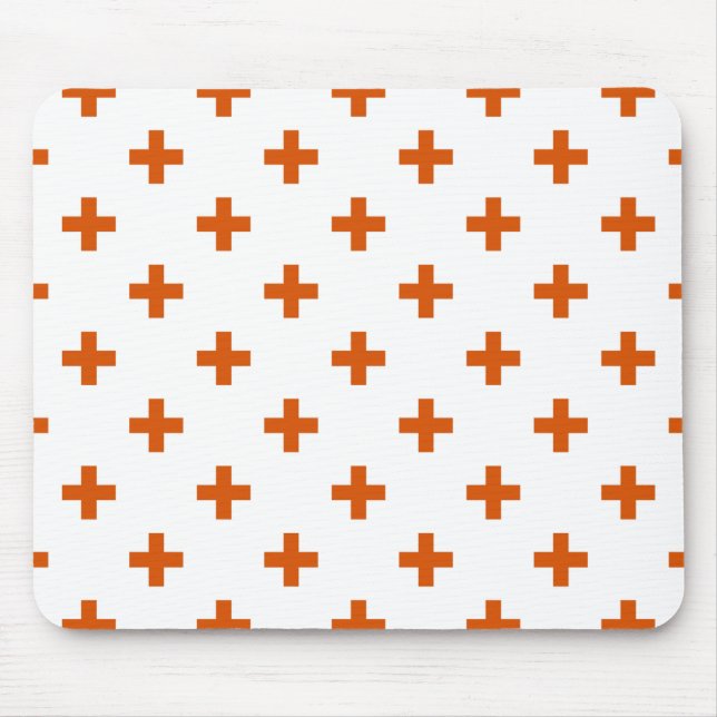 Orange polka crosses on white mouse pad (Front)