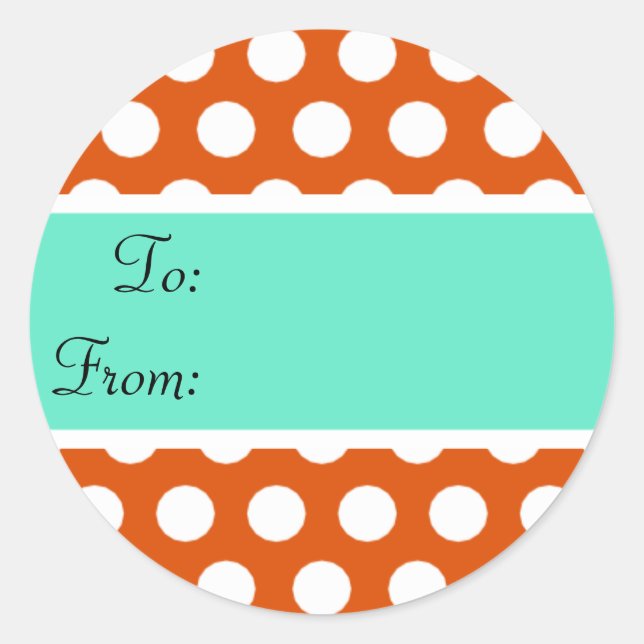 Orange Polka Dot Gift Tag Sticker (Front)
