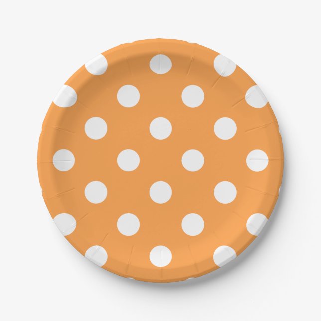Orange Polka Dot Pattern Paper Plate (Front)