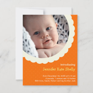 Orange polka dot rosette photo cute baby birth announcement