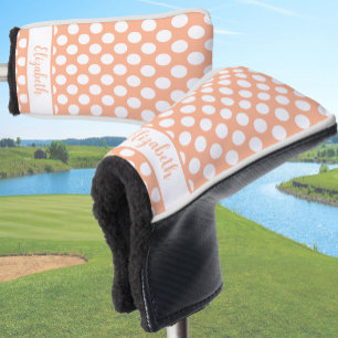 Orange polka dots golf head cover custom name