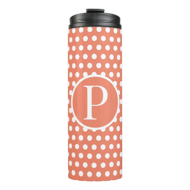 Orange Polka Dots initial letter Thermal Tumbler (Front)