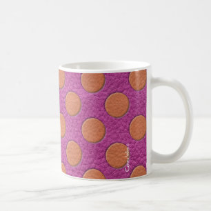 Orange Polka Dots on Pink Magenta Leather print Coffee Mug