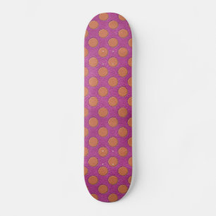 Orange Polka Dots on Pink Magenta Leather print Skateboard
