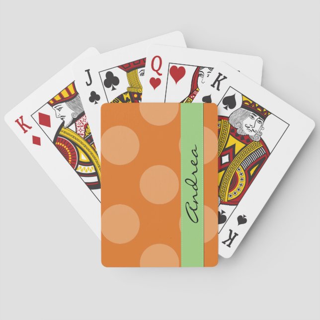 Orange Polka Dots, Polka Dot Pattern, Your Name Playing Cards (Back)