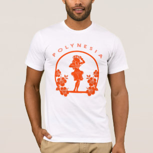 Orange Polynesian Dancer with Hibiscus Flowers T-Shirt