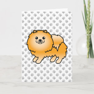 Orange Pomeranian Cute Cartoon Dog & Paws Card