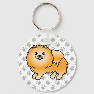 Orange Pomeranian Cute Cartoon Dog & Paws Key Ring