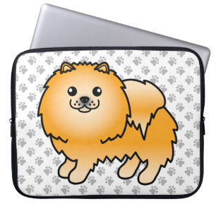 Orange Pomeranian Cute Cartoon Dog & Paws Laptop Sleeve
