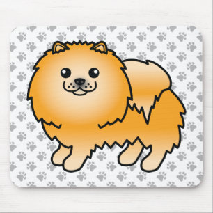 Orange Pomeranian Cute Cartoon Dog & Paws Mouse Pad