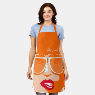 Orange Pop Art Pretty Woman Sunglasses Red Lips Apron
