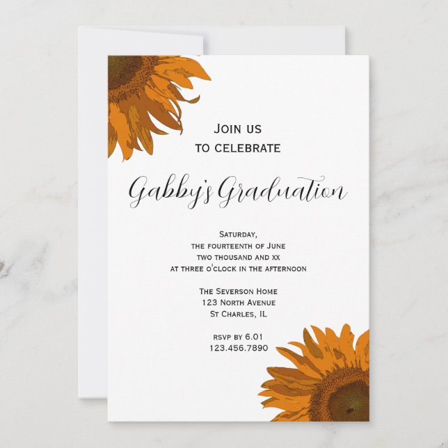 Orange Pop Art Sunflower Graduation Party Invite (Front)