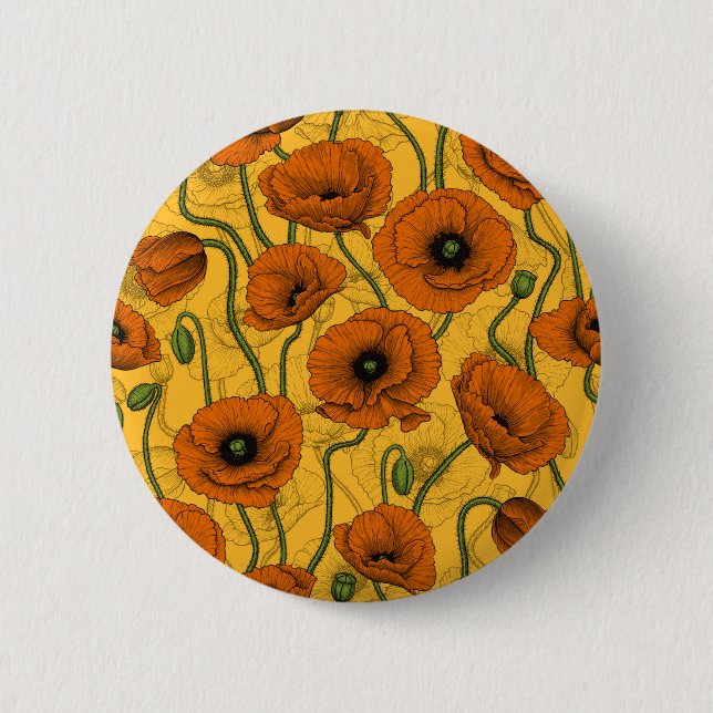 Orange Poppies 6 Cm Round Badge (Front)