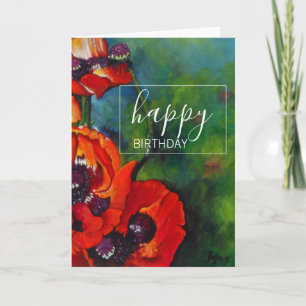 Orange Poppies Art Happy Birthday Card