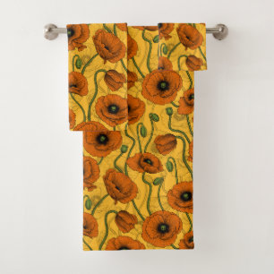Orange Poppies Bath Towel Set