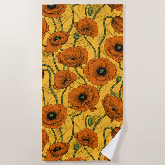 Orange Poppies Beach Towel (Front)