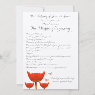 Orange Poppies & Bumble Bees Wedding Program