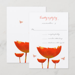 Orange Poppies & Butterflies Wedding Invitation