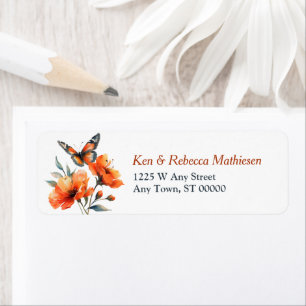 Orange Poppies Butterfly Return Address Label