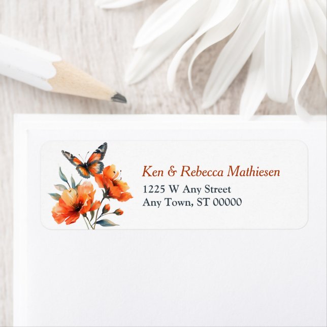 Orange Poppies Butterfly Return Address Return Address Label (Insitu)