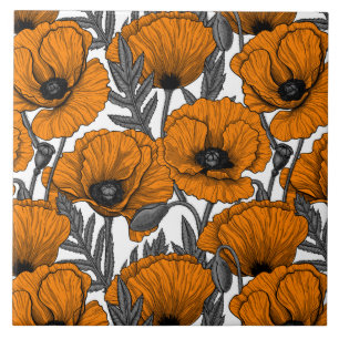 Orange poppies ceramic tile