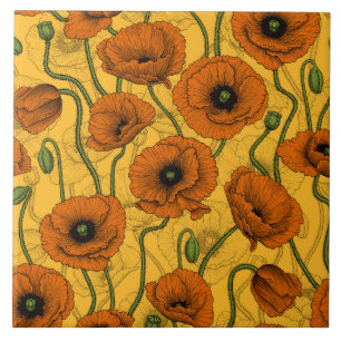 Orange Poppies Ceramic Tile