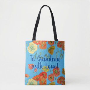 Orange Poppies Floral flowers Grandma Love Bag