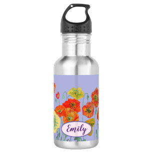 Orange Poppies Floral flowers Pastel purple Lilac 532 Ml Water Bottle