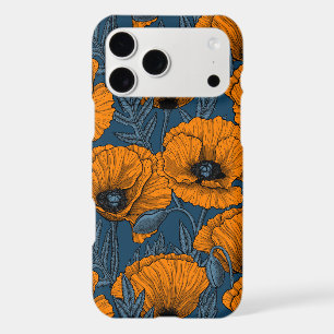 Orange poppies on dark blue