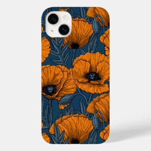 Orange poppies on dark blue Case-Mate iPhone 14 plus case