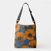 Orange poppies on dark blue