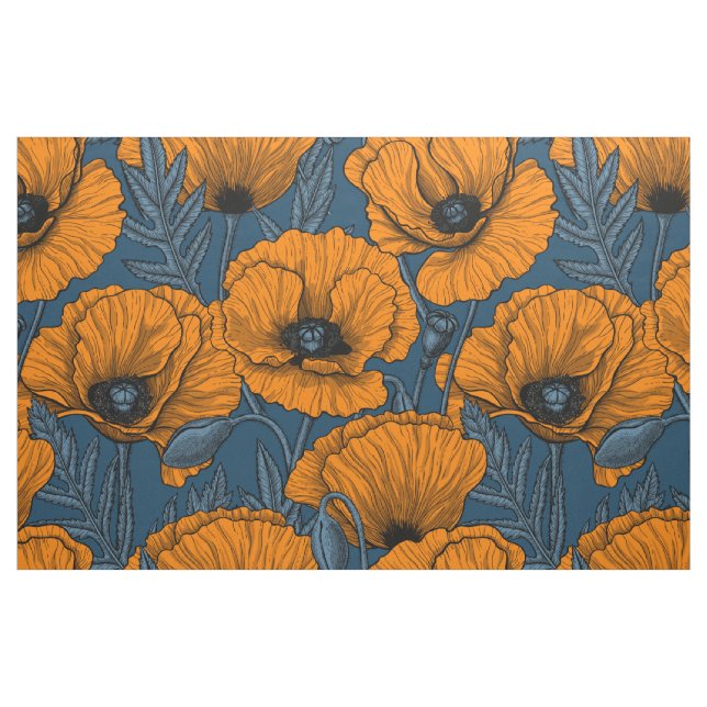 Orange poppies on dark blue fabric (Fat Quarter)
